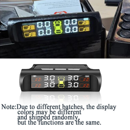 Solar Tire Pressure Monitor, Wireless TPMS with 4 External Sensors, Waterproof Sensors with Replaceable Batteries