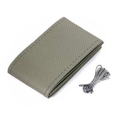 Gray faux leather steering wheel cover with gray thread