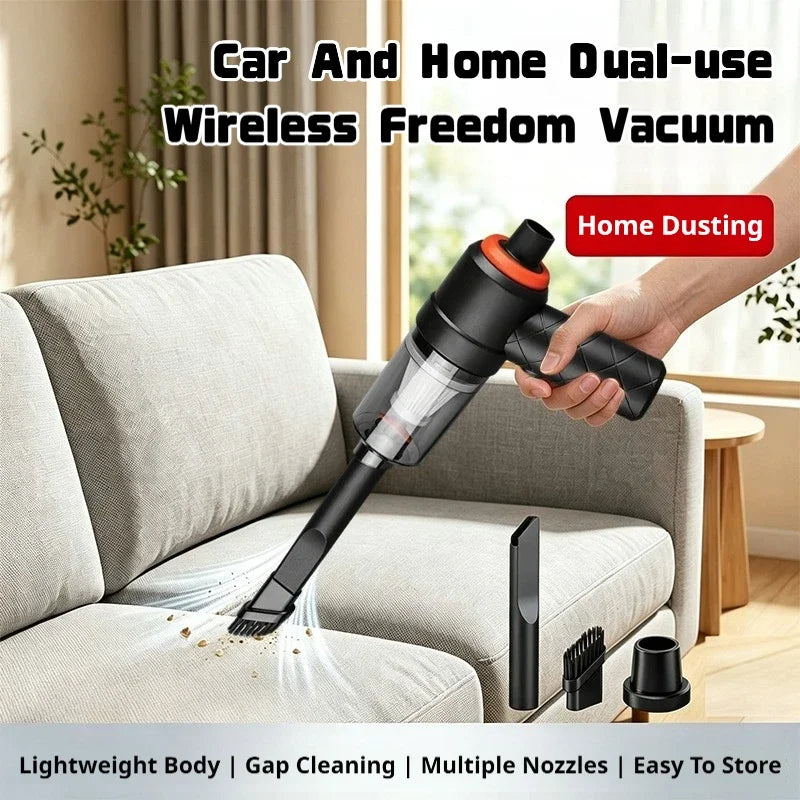 Portable Cordless Car Vacuum, 2 in 1 Suction and Blower, USB-C Rechargeable, Washable Filter, with Brush and Nozzle Attachments