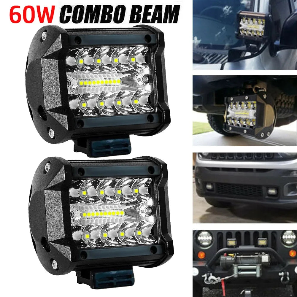 12V 60W LED Work Light, Spot and Flood Combo Beam, Die-Cast Housing with Adjustable Bracket, for Trucks, SUVs, ATVs and UTVs