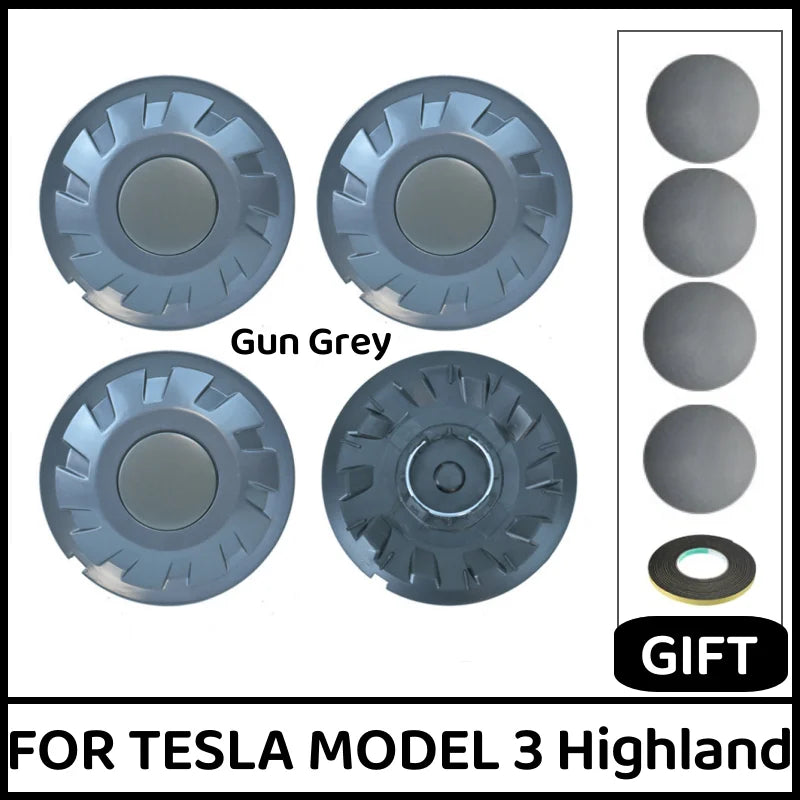 Wheel Covers for Tesla Model 3 Highland 2024, Set of 4 Full Rim Covers for 18-Inch Wheels, Gun Gray ABS with Snap-In Clips