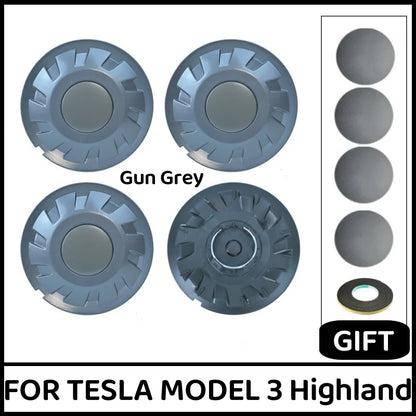Wheel Covers for Tesla Model 3 Highland 2024, Set of 4 Full Rim Covers for 18-Inch Wheels, Gun Gray ABS with Snap-In Clips