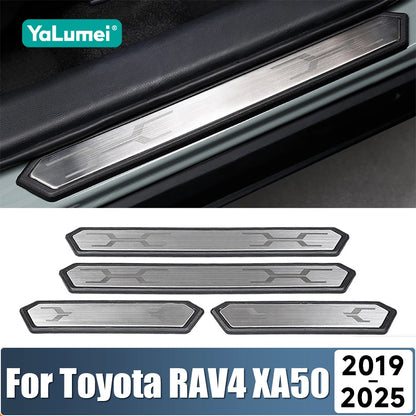 Silver Door Sill Protectors for Toyota RAV4 2019-2025 (XA50), Set of 4 ABS Plastic Scuff Plate Covers