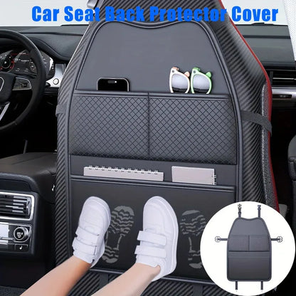 Car Seat Back Kick Mat with Storage Pockets and Tablet Holder, PU Leather Seat Back Protector and Organizer, 2 or 3 Pockets