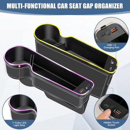 LED Car Seat Gap Filler with Fast Charger — 7-Color Ambient Light