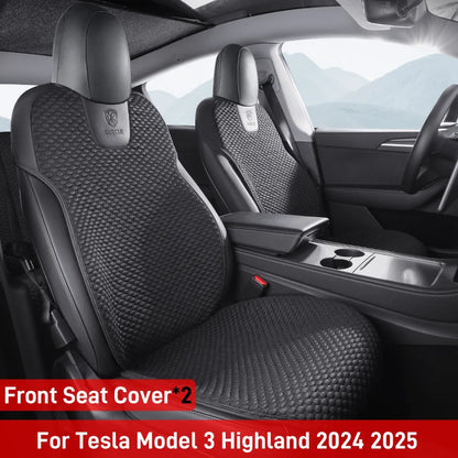 Ice Silk Seat Cushions for Tesla Model Y Juniper 2025-2026 and Model 3 Highland 2024-2025, Breathable Seat Pads, Black or White