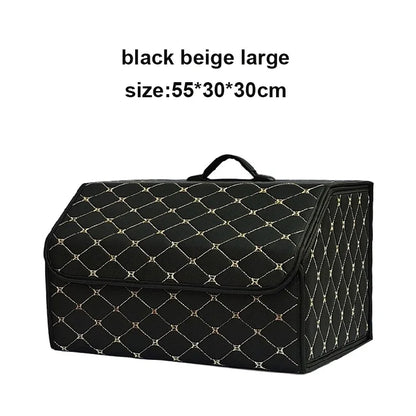 Black trunk organizer with beige stitching, large