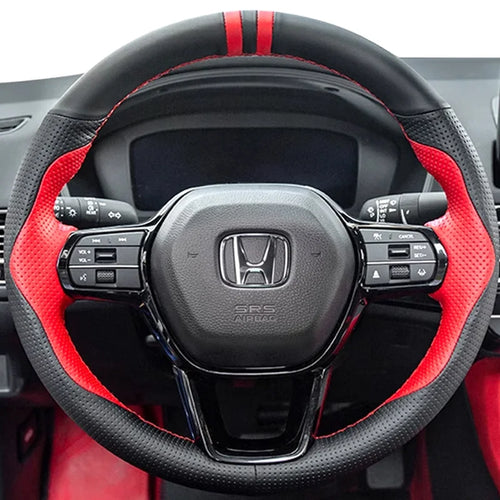 Steering Wheel Cover for Honda Civic 2022-2023 (11th Gen), Hand-Stitched Non-Slip Leather, 11 Styles Including Red Braid Stitch