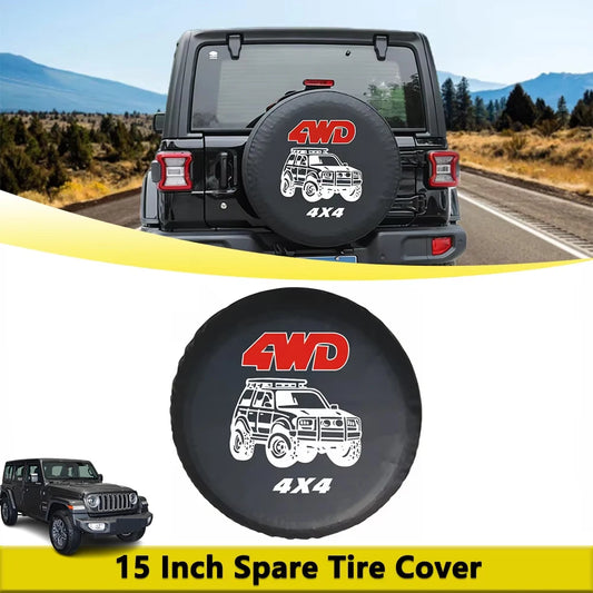 Spare Tire Cover for Jeep Wrangler (JL, JK), 15 in Black PVC Leather for 27.6-29.5 in (70-75 cm) Tires on 15 in Wheels
