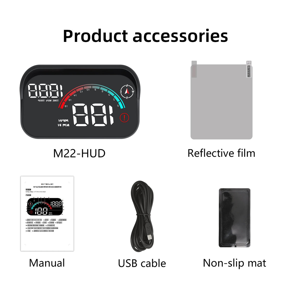 GPS Head Up Display for Cars, Digital Speedometer in MPH or KM/H with Compass, Clock, Mileage and Overspeed Alarm, Works with Any Car