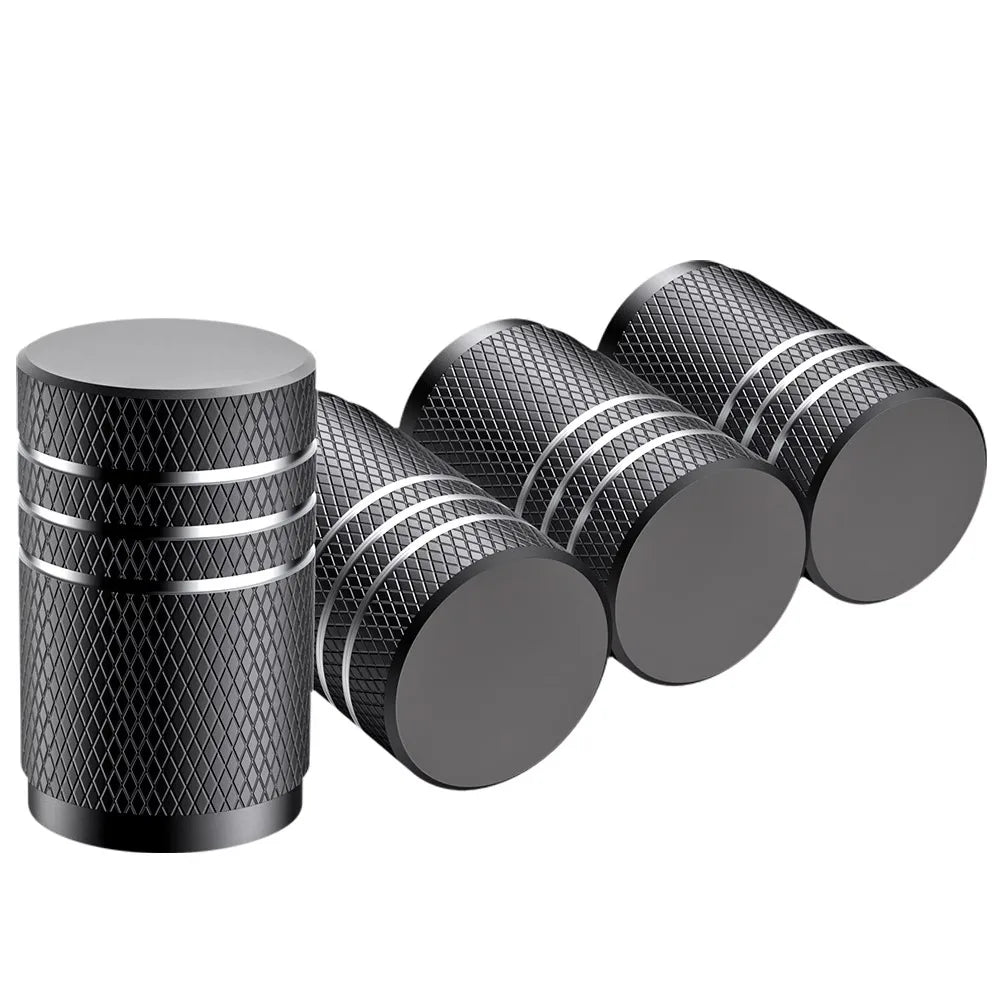 Aluminum Tire Valve Stem Caps, Knurled Grip, Set of 4, Universal Fit for Standard Schrader Valves, Silver, Red or Black