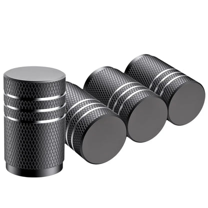 Aluminum Tire Valve Stem Caps, Knurled Grip, Set of 4, Universal Fit for Standard Schrader Valves, Silver, Red or Black