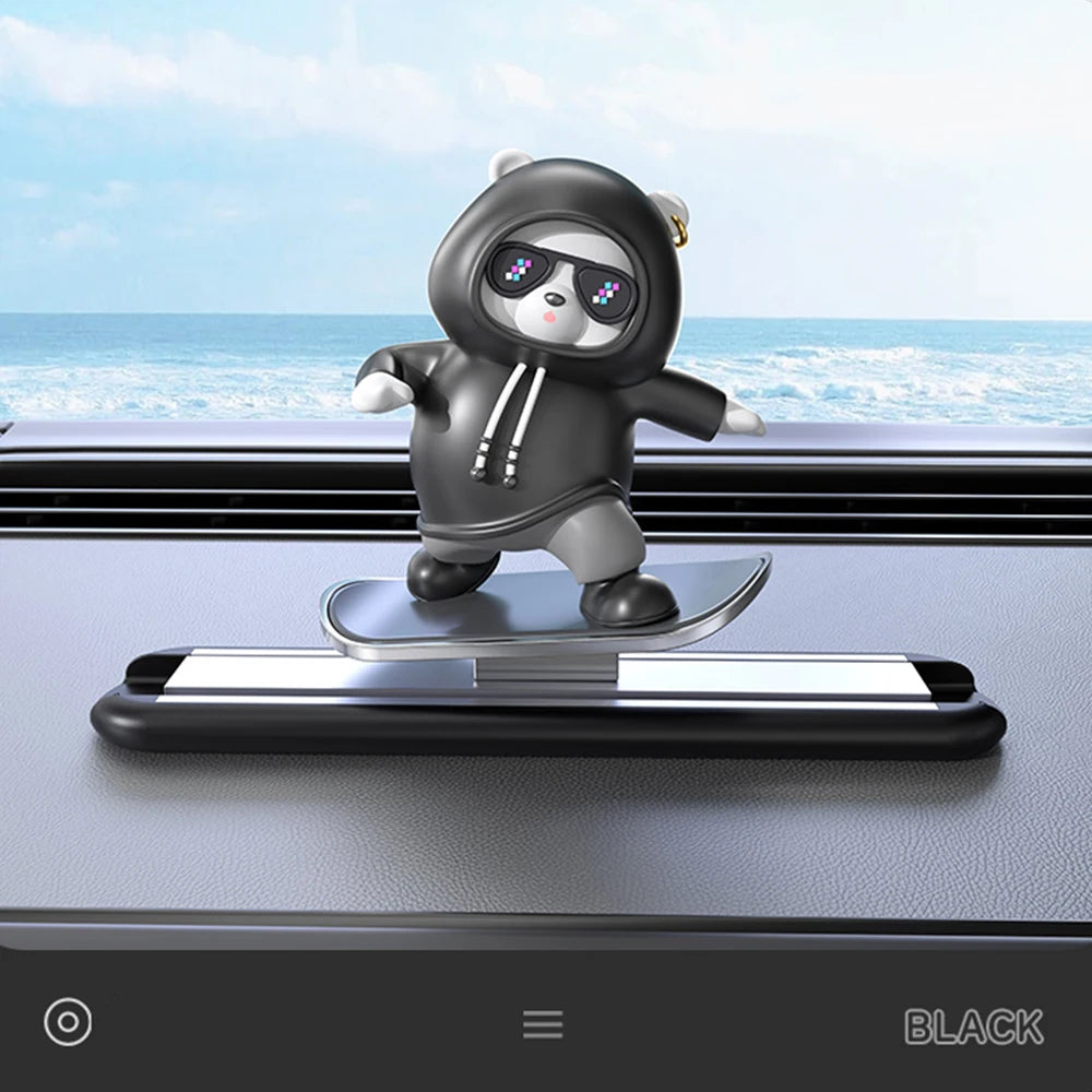 Skateboarding Bear Dashboard Ornament, Sliding Bear Car Decoration with Optional Magnetic Phone Number Plate, 5 Colors