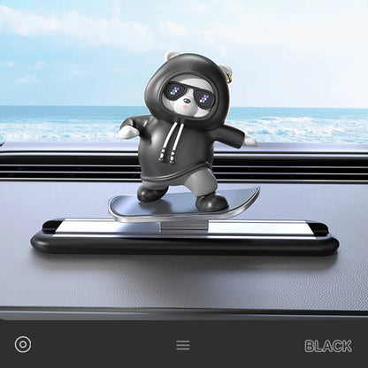 Skateboarding Bear Dashboard Ornament, Sliding Bear Car Decoration with Optional Magnetic Phone Number Plate, 5 Colors