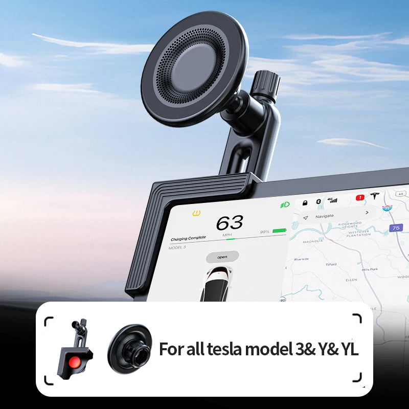 Dashboard Phone Mount for Tesla Model 3 Highland 2024-2025 and Model Y Juniper 2025, Base with Magnetic Holder, Black or Clear Black