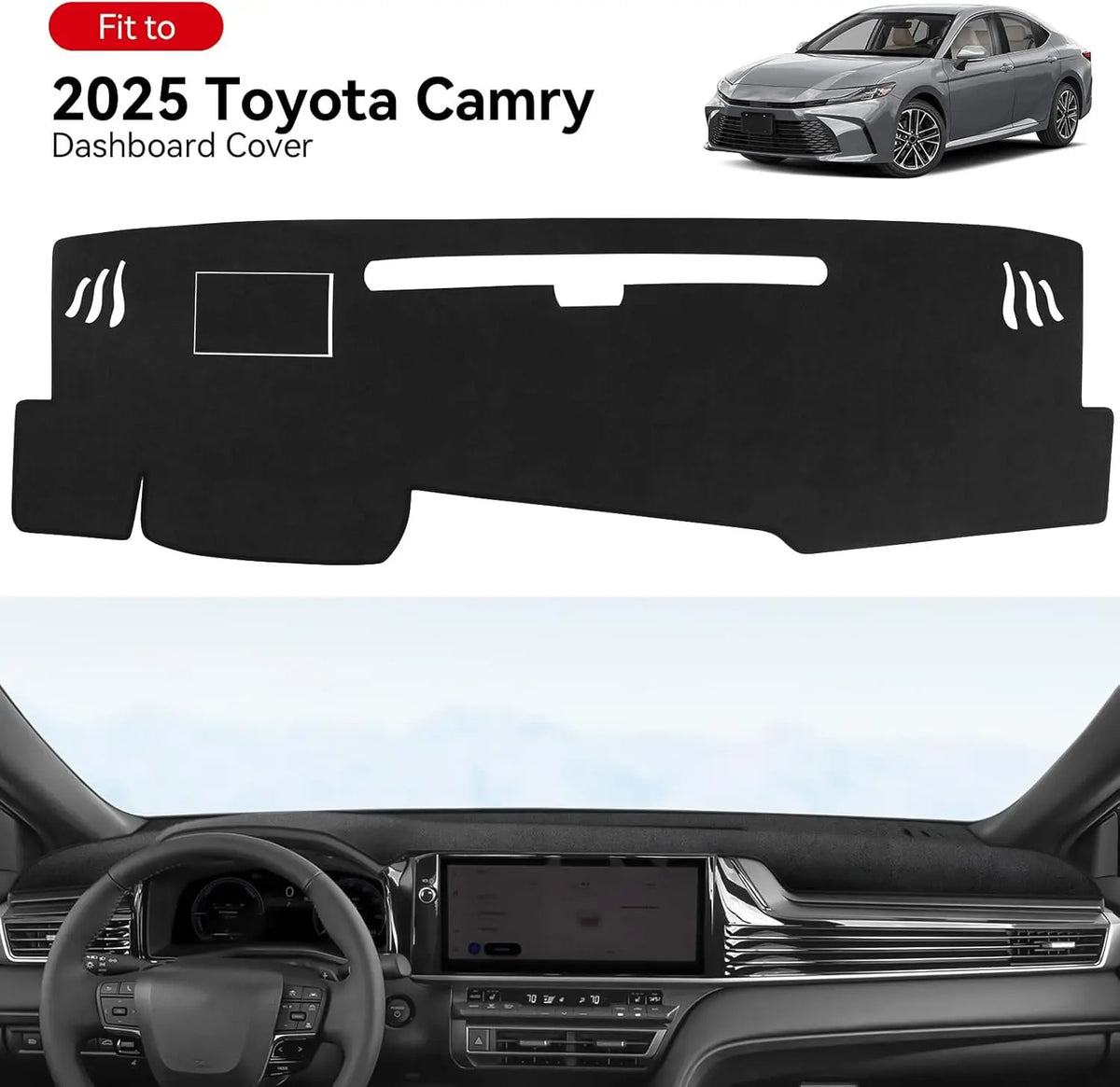 Flannel Dashboard Cover for Toyota Camry 2025-2026, Dash Mat with Non-Slip Silicone Backing and Cutouts for Vents and Sensors