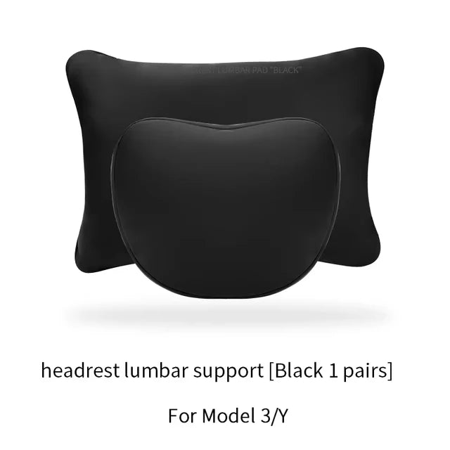 Headrest and Lumbar Pillows for Tesla Model 3 and Model Y, Soft Skin-Feel Neck and Back Support, White or Black