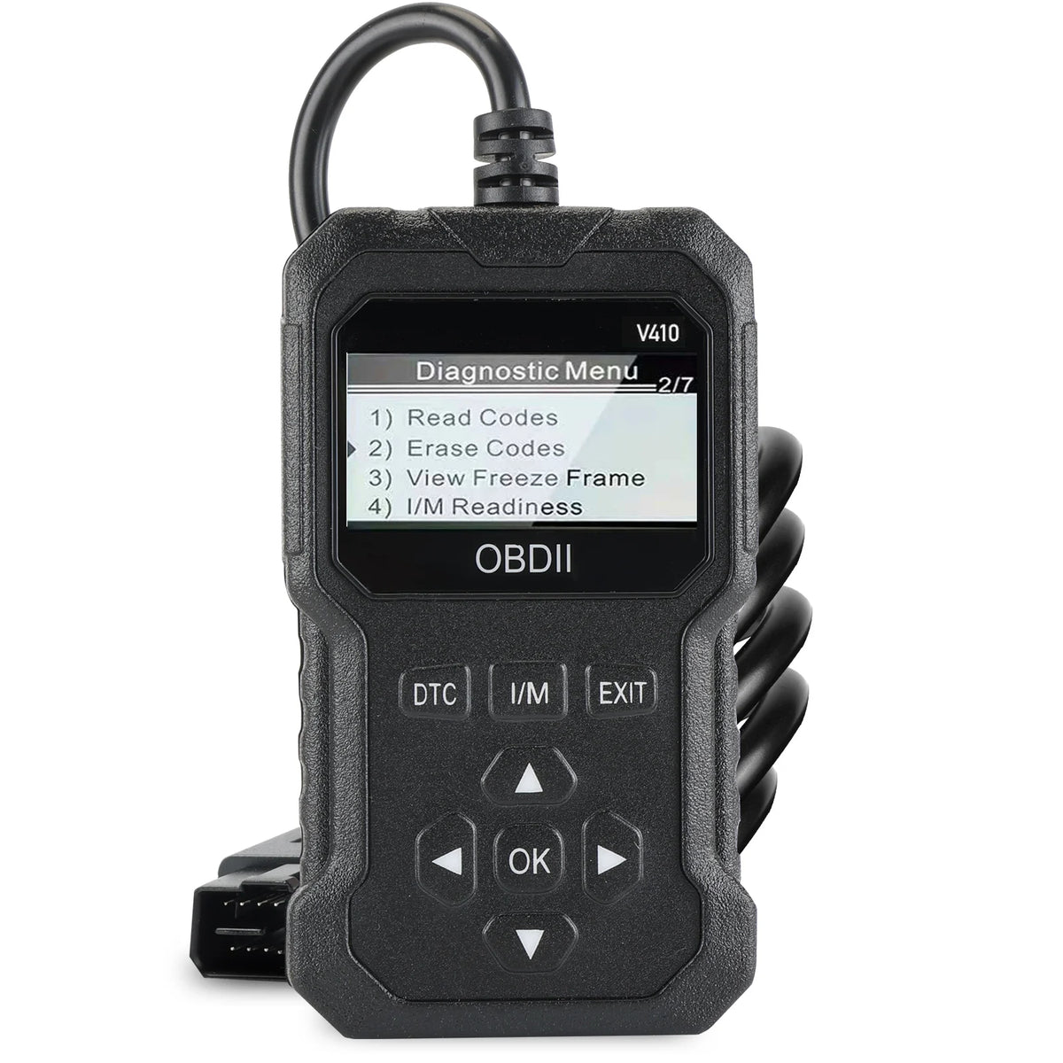 Black OBD2 scanner with LCD screen