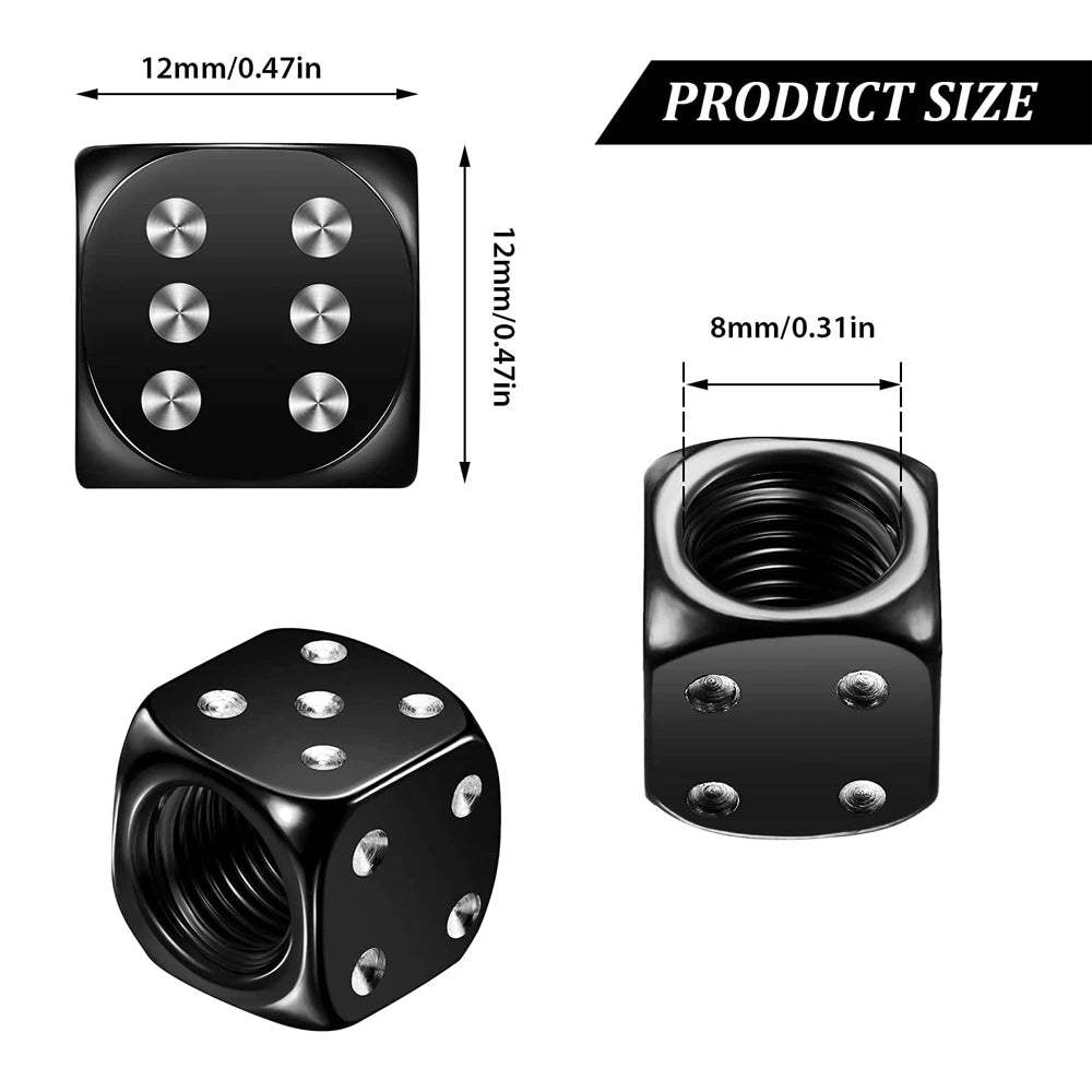 Dice Tire Valve Stem Caps, Dustproof Valve Covers for Cars, Trucks, Motorcycles and Bikes, 4 or 8 Pack, 11 Colors