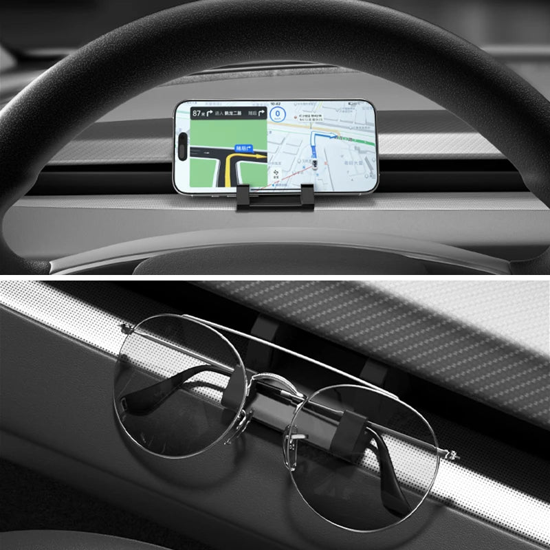 Silicone Phone Mount for Tesla Model Y Juniper 2025 and Model 3 Highland, Vent Hook and Sunglass Holder, Version for Earlier Model 3 and Y