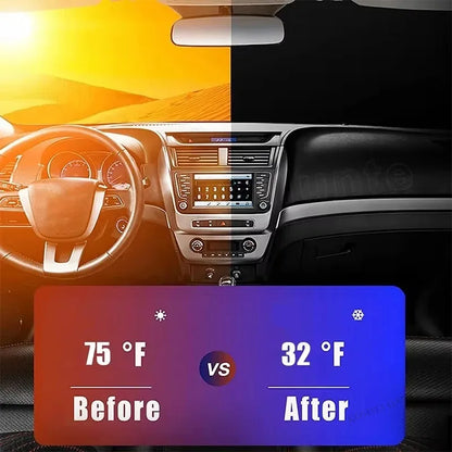 Twist-Fold Car Windshield Sun Shade with Hook-and-Loop Mirror Strap, Reflective Silver Sunshade, 2 Sizes