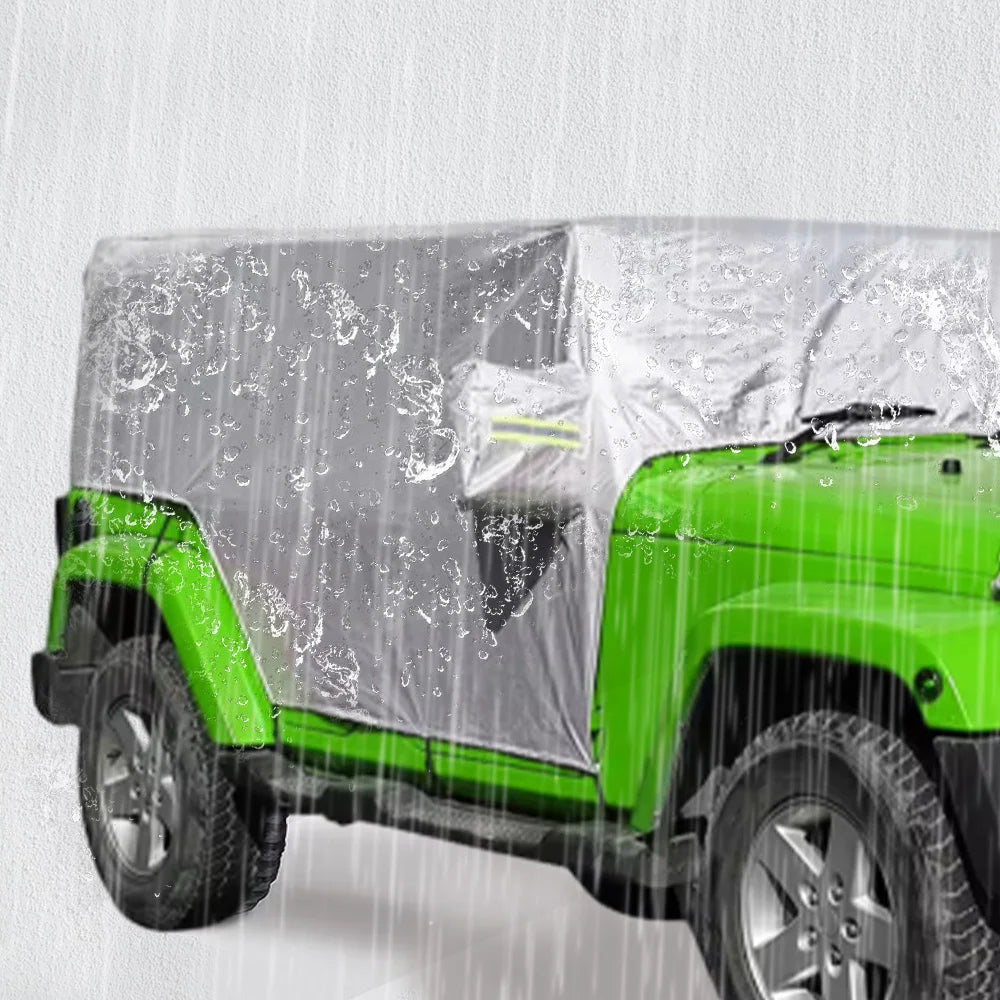 Half Car Cover for Jeep Wrangler 4-Door 2018-2021 (JL), 210T Polyester, Reflective Strips, Buckles and Storage Bag, Black or Silver