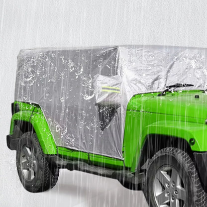 Half Car Cover for Jeep Wrangler 4-Door 2018-2021 (JL), 210T Polyester, Reflective Strips, Buckles and Storage Bag, Black or Silver