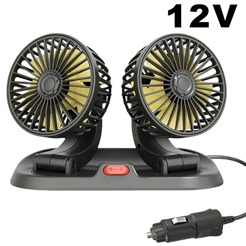 Car Cooling Fan with 1, 2 or 3 Adjustable Heads, 360 Degree Dashboard Fan with 2 Speeds, USB, 12V or 24V Plug