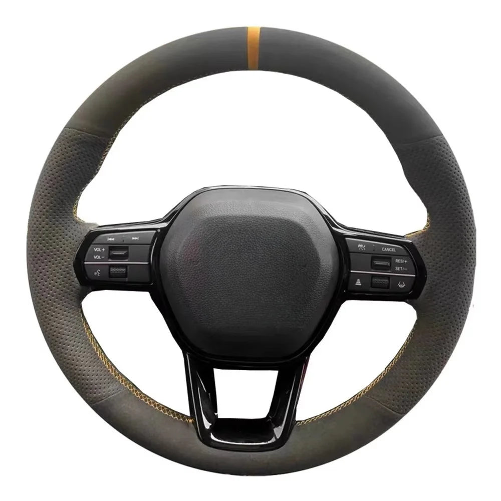 Steering Wheel Cover for Honda Civic 2022 (11th Gen), DIY Hand-Sew Suede Leather Wrap, 9 Stitching Colors