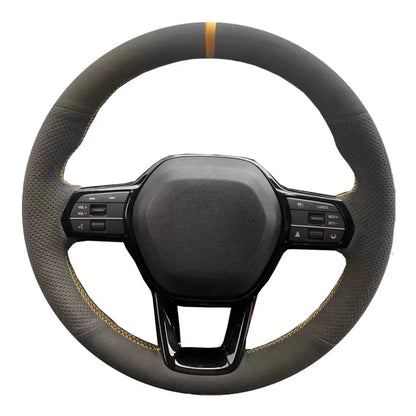 Steering Wheel Cover for Honda Civic 2022 (11th Gen), DIY Hand-Sew Suede Leather Wrap, 9 Stitching Colors