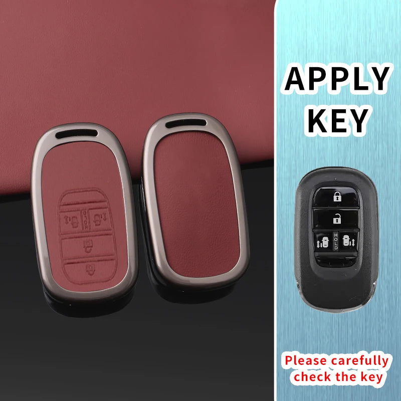 Key Fob Cover for Honda Smart Keys, Red Leather Case for Civic, Stepwagon, Vezel and Odyssey, 2 or 3-Piece Set