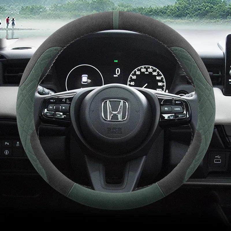 Steering Wheel Cover for Honda Civic, CR-V, Accord, Pilot and Passport, Two-Tone Suede, 15 in (37-38 cm), O or D Shape, 9 Colors