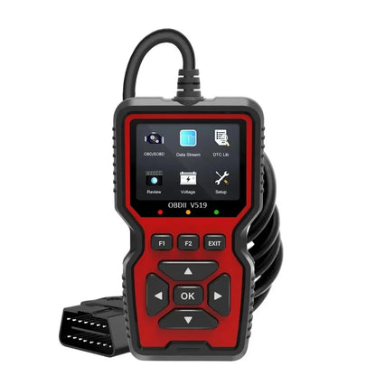 Red OBD2 scanner, front view