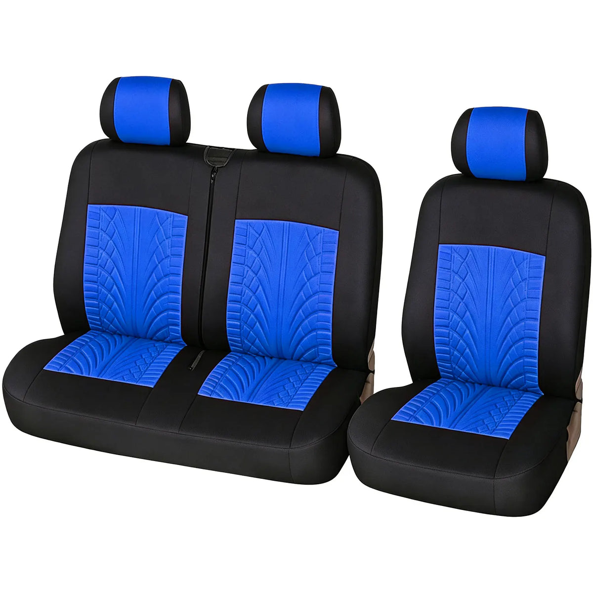 Van and Truck Seat Covers, 1+2 Front Row Set with Tire Tread Pattern, Polyester Fabric for Driver Seat and Double Bench, 5 Colors