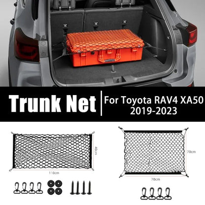 Black Cargo Net for Toyota RAV4 2019-2023 (XA50), Polypropylene Trunk Net with Elastic Cord and 4 Adjustable Hooks, 3 Sizes