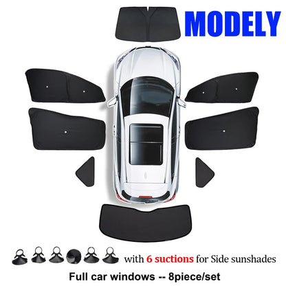 Privacy Window Shade Set for Tesla Model 3 and Model Y 2021-2026, Suction Cup Side Shades, Front and Rear Windshield Shades, 1 to 8 Pieces