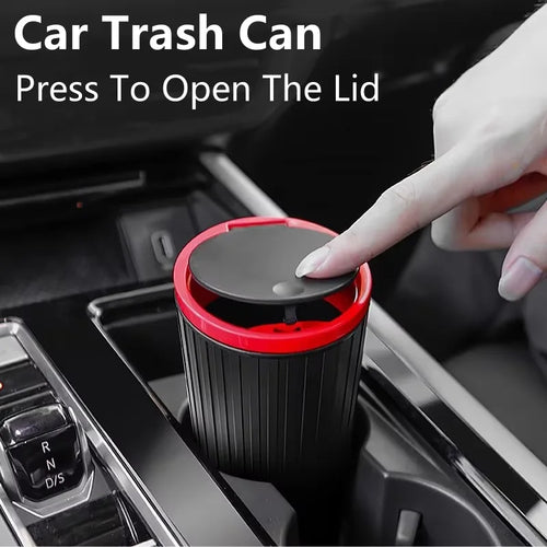Mini Car Trash Can with Press Lid, Compact Round Plastic Garbage Bin for Car Interiors