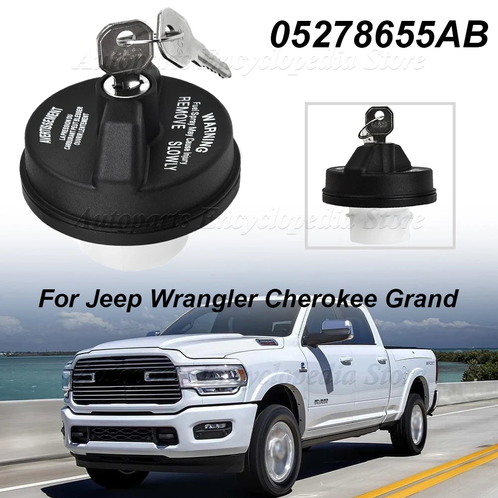 Locking Gas Cap with Key for Jeep Wrangler 2018-2021, Replacement Fuel Tank Cap, Also Fits Gladiator, Cherokee and Liberty