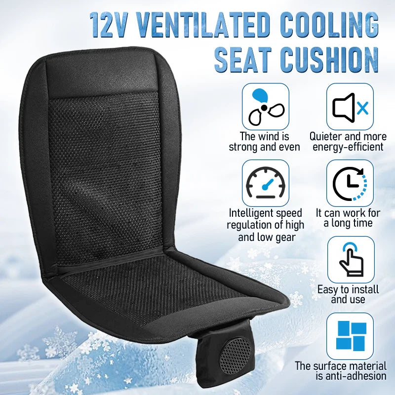 12V Cooling Car Seat Cushion with 8 Fans, 3D Mesh Ventilated Seat Pad for Front Seats, 2 Speeds, Plugs into Lighter Socket