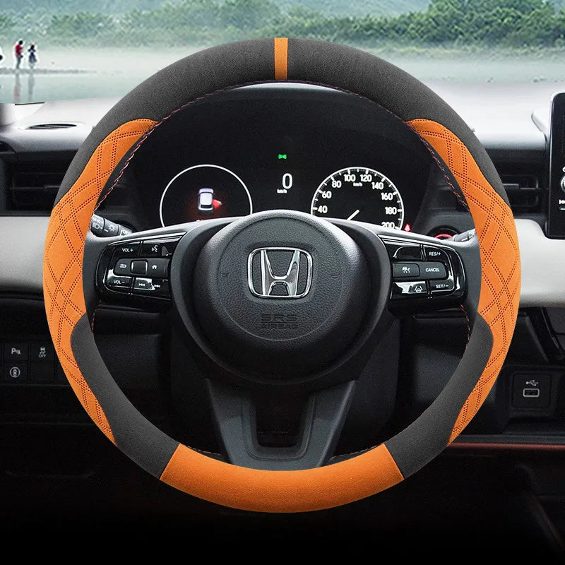 Steering Wheel Cover for Honda Civic, CR-V, Accord, Pilot and Passport, Two-Tone Suede, 15 in (37-38 cm), O or D Shape, 9 Colors