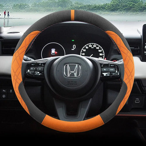 Steering Wheel Cover for Honda Civic, CR-V, Accord, Pilot and Passport, Two-Tone Suede, 15 in (37-38 cm), O or D Shape, 9 Colors