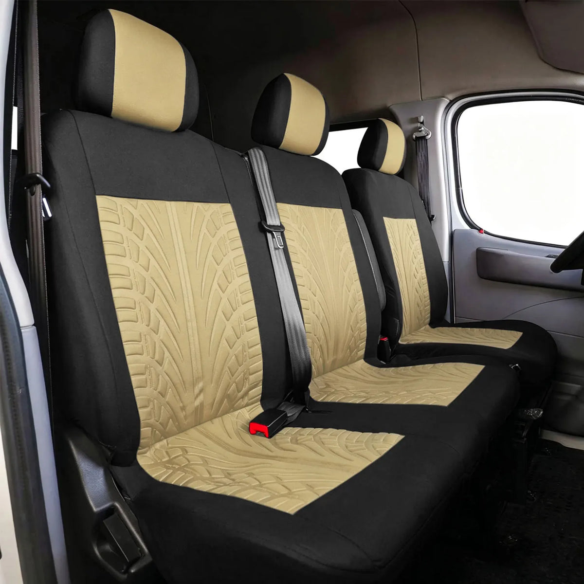 Van and Truck Seat Covers, 1+2 Front Row Set with Tire Tread Pattern, Polyester Fabric for Driver Seat and Double Bench, 5 Colors