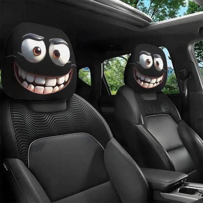 Halloween Funny Face Car Headrest Covers, Set of 2 Double-Sided Printed Polyester Covers, Easy to Wash, 17 Styles