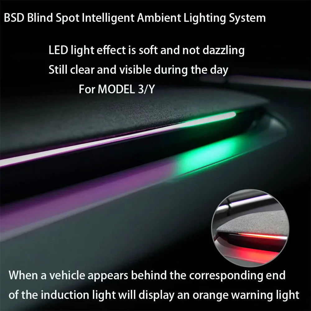 Dashboard Air Vent Ambient Light with Blind-Spot Indicator for Tesla Model 3 and Model Y, Highland, Juniper and Earlier Versions, Welcome Light