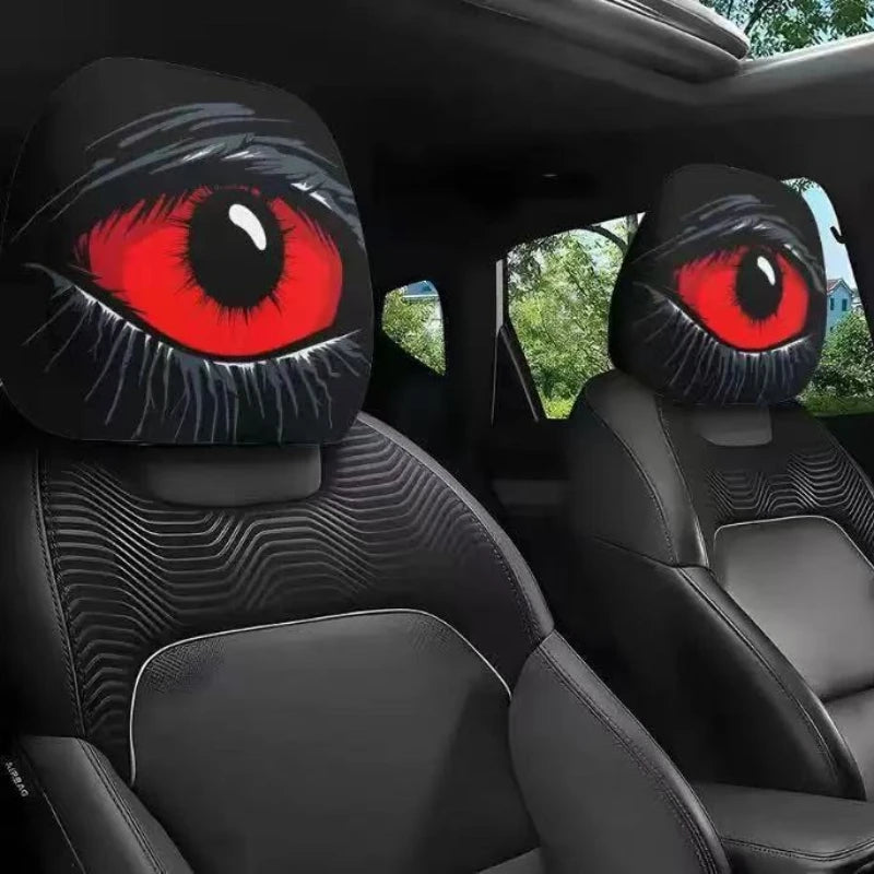 Halloween Funny Face Car Headrest Covers, Set of 2 Double-Sided Printed Polyester Covers, Easy to Wash, 17 Styles