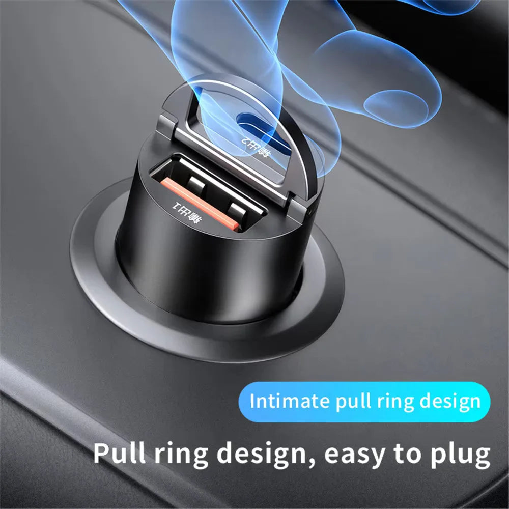 Mini Aluminum Car Charger, USB-C and USB Fast Charging up to 30W, Charges 2 Devices, Fits 12V and 24V Sockets