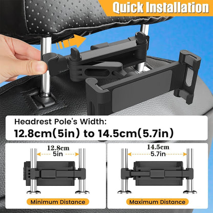 Headrest Tablet Holder for Car Back Seat, Fits 4.7 to 12.9 Inch Tablets and Phones, 360 Degree Rotation, Red or Black