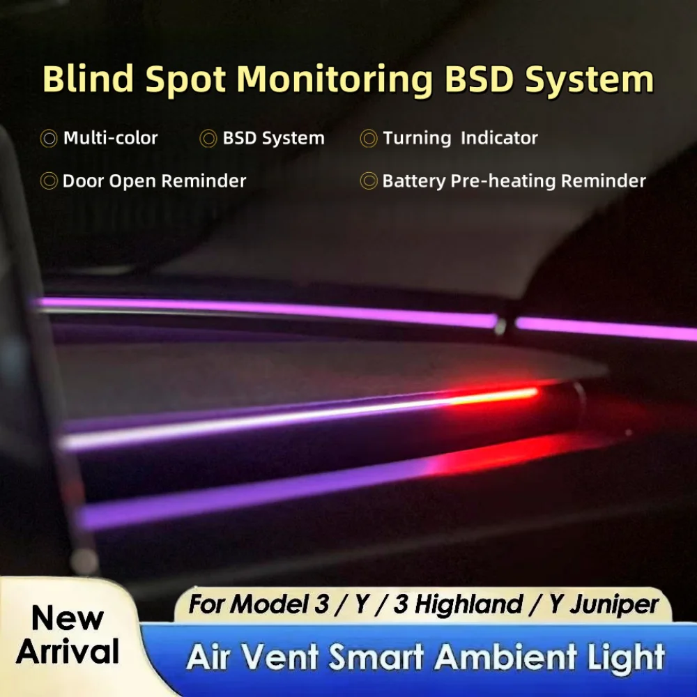 Dashboard Air Vent Ambient Light with Blind-Spot Indicator for Tesla Model 3 and Model Y, Highland, Juniper and Earlier Versions, Welcome Light