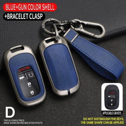 Key Fob Cover for Honda Civic 11th Gen Keyless Fobs, Alloy and Leather Case for 3, 4 and 5-Button Keys, 4 Colors