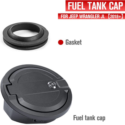 Locking Fuel Door with Key for Jeep Wrangler 2018-2023 (JL), Black Aluminum Alloy and ABS Gas Tank Cover